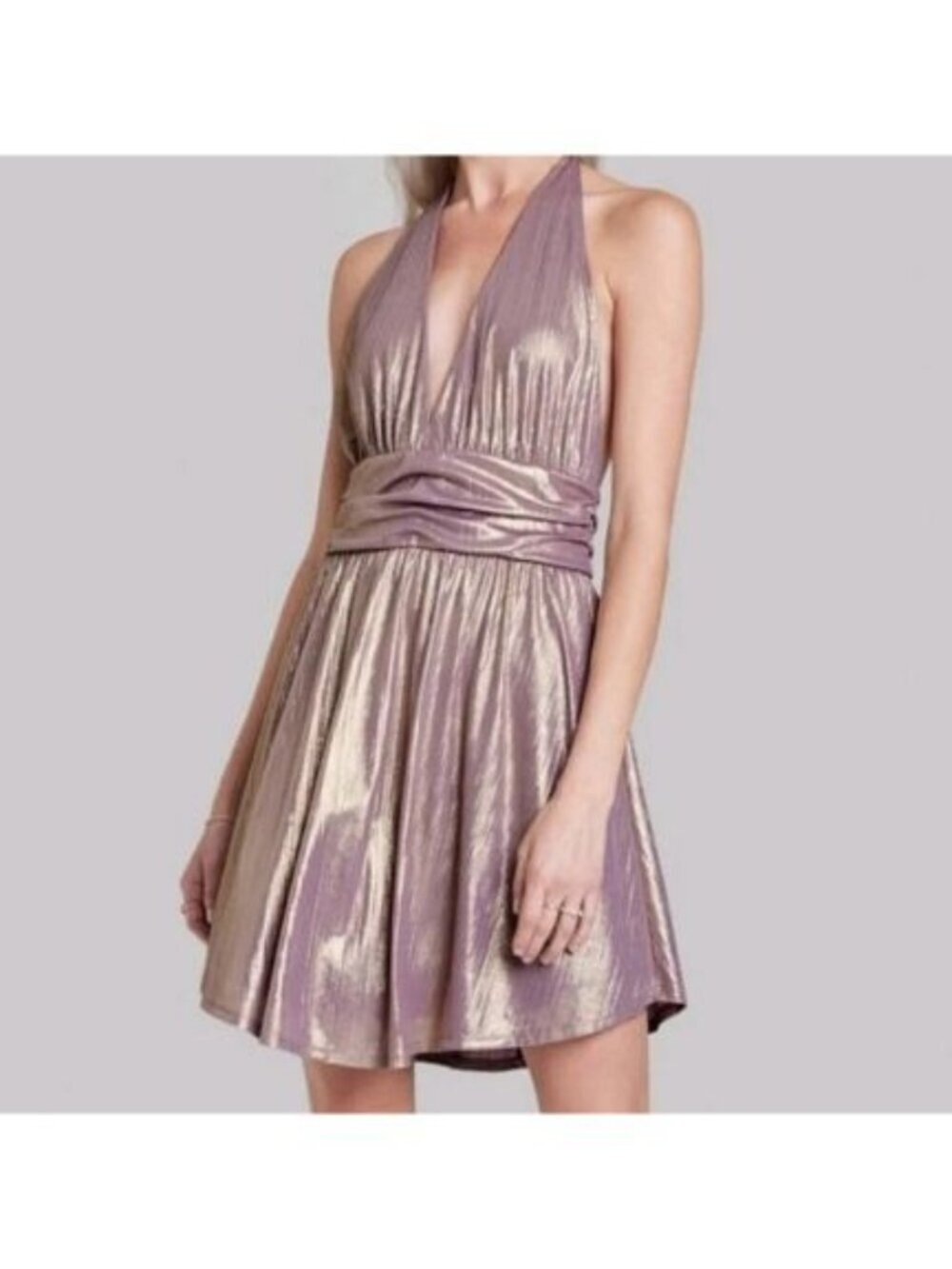 Wild Fable Purple Metallic Halter Neck Tie Mini Party Dress